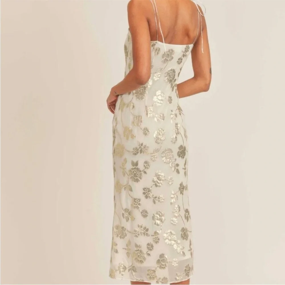 Sage The Label Afterglow Lurex Metallic Midi Dress in White Champagne Small - Picture 3 of 15